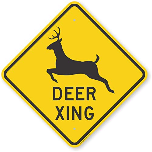 SmartSign - K-6210-EG-18x18-D1 "Deer Xing" Crossing Sign | 18" x 18" 3M Engineer Grade Reflective Aluminum Black on Yellow - Aluminum - 18" square