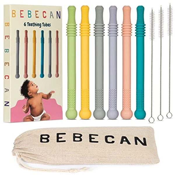 BEBECAN Teething Toys for Babies, Baby Teething Relief, 6 Vibrant Colors, Super Soft Silicone Jouet Dentition Bebe, Perfect Baby Gifts Baby Boy Gifts