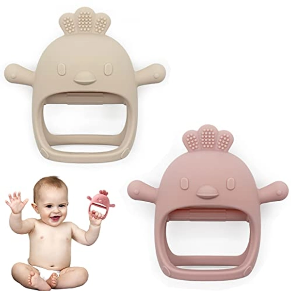 Baby Teething Toys, 2 Pack Teether for Baby, Toddler Infant Newborn Toys, Mitten Glove Teether, Baby Teethers Toys 0-3-6-12 Months, Teething Chew Toys for Babies, Baby Teething Relief Assistant - B