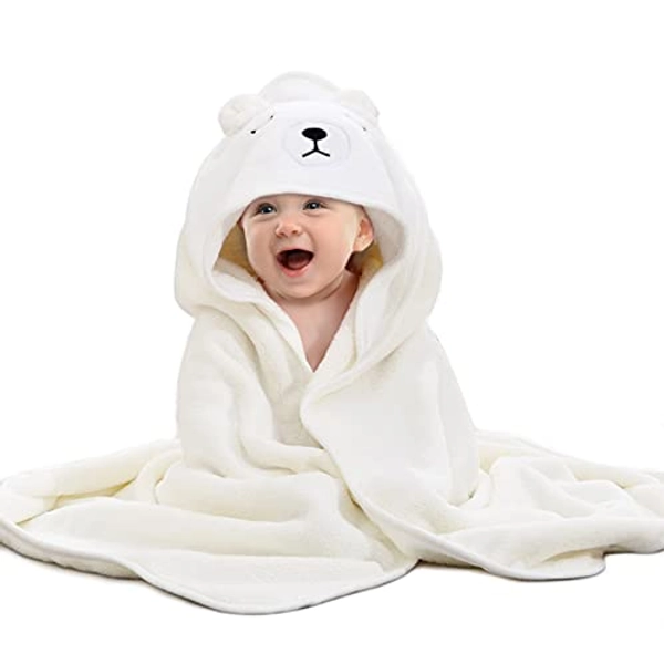 Hooded Baby Towel, Baby Towels Newborn, Baby Bath Towel with Hood, Baby Bath Towels Wrap, Blanket for Baby, Baby Beach Towel, Hooded Bath Towels for Boy and Girl, Newborn,31.5"×31.5" (White)