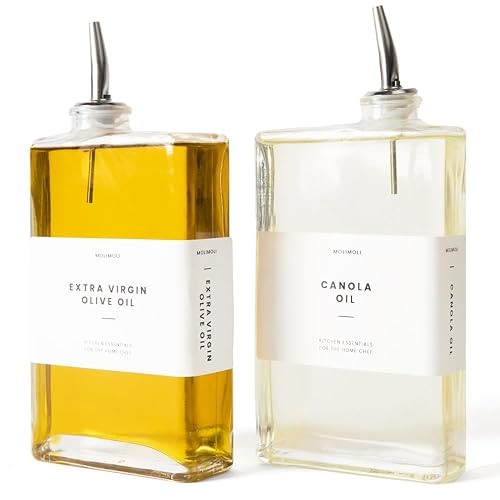 Molimoli Olive Oil Dispenser for Kitchen, Oil and Vinegar Dispenser Set, Glass Olive Oil Dispenser Bottle, Soy sauce dispenser, coffee syrup bottles | Set of 2 - Silver Oil Dispenser - Silver - 350ml, Set of 2