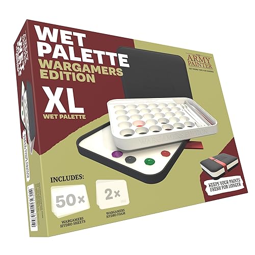 The Army Painter, Wargamers Edition Wet Palette XL, incl. 50 Hydro Sheets, 2 Hydro Foams & Brush Storage - Wet Palette for Miniatures Acrylic Paint, Dnd & Warhammer - Black White Xl Size