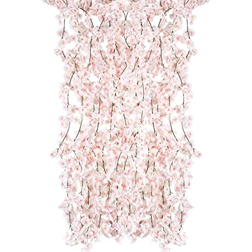 Homcomodar 2 Pack Artificial Silk Cherry Blossom Hanging Vine Garland for Wedding Home Garden Party Decor (Pink) - 2 Pack - Pink