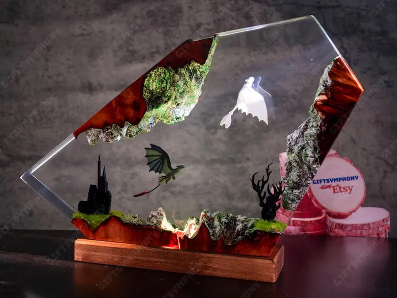 Fire Dragon and Ice Dragon Resin Lamp, Dragon lamp for home decor, Ancient Red Dragon, christmas gift