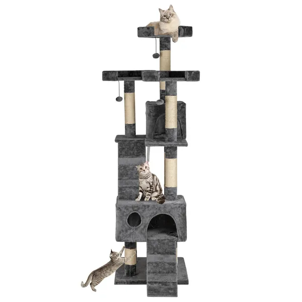 66 Sisal Hemp Cat Tree Tower Condo Furniture Scratch Post Pet House Play Kitten with Cozy Perches Grey