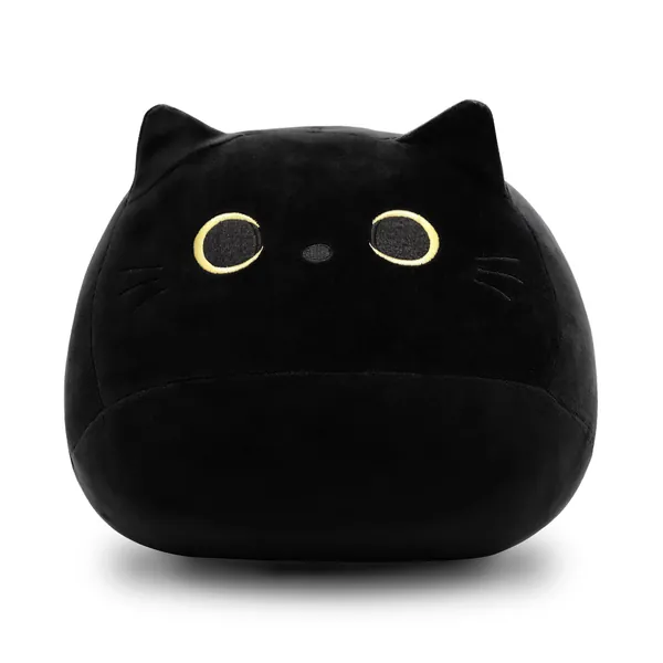 3D Black Cat Plush Stuffed Animal Toy Pillow, Fat Black Cat Stuffed Animal Cat Plushie, Kawaii Pillows Cat Pillow Kawaii Cat Shape Design Lumbar Back Cushion Decoration