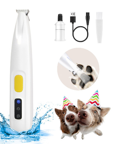 FURBONA Upgraded Dog Paw Trimmer with LED Light, 18 mm Widen Blade, 35 dB Low Noise, LED Display, Fully Waterproof, Rechargeable Clipper for Dogs Cats Trimming Paws, Eyes, Ears, Face, and Rump (White) - White