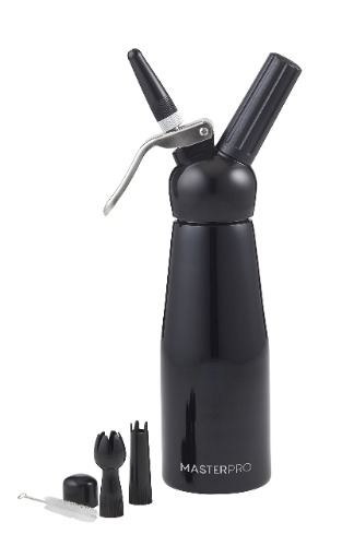 MasterPro Professional Cream Whipper| 500ml Cream Dispenser| 3 Decorating Nozzle Designs| Black
