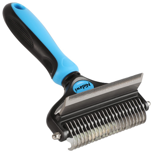 Nidawi Pet Grooming Tool and Undercoat Rake for Dogs and Cats, 2-Sided Brush for Mats, Tangles, Deshedding, and Long Hair, Stainless-Steel Professional Groomer and Coat Cleaner / 2-in-1 Deshedding & Dematting Brush, Pink $25.99