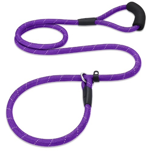 PETESCORT Slip Lead Dog Leash, Heavy Duty 1/2" 3/8" x 6 FT Strong Rope Slip Leash for Large, Medium & Small Dogs No Pulling Pet Training Leash Highly Reflective Threads (1/2in x 6Ft, Purple) - Large(1/2"-6ft) - Purple