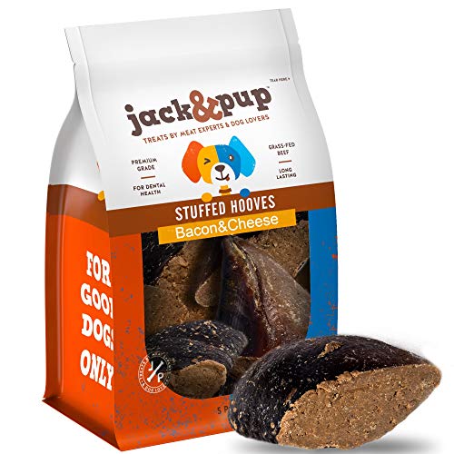 Jack&Pup Filled Cow Hooves for Dogs; Stuffed Dog Chew Hoofs (5 Pack) Cow Hoofs for Dogs. Natural Dog Chews, Filled Dog Bones (Bacon & Cheese Flavor) - Bacon & Cheese (5-Pack)