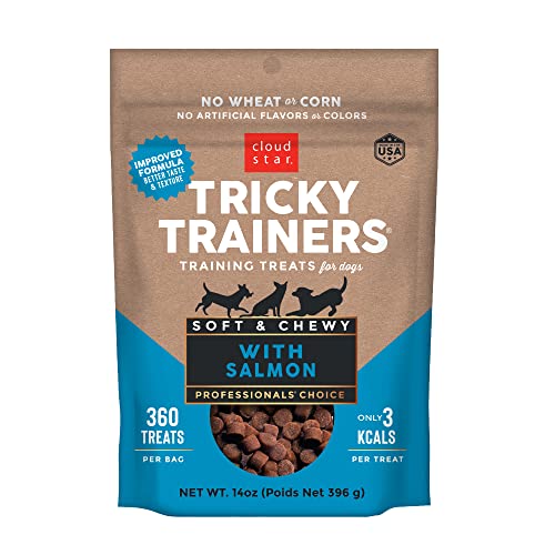 Cloud Star Tricky Trainers Soft & Chewy Dog Training Treats 14 oz Pouch, Salmon Flavor, Low Calorie Behavior Aid with 360 treats - 14 Ounce (Pack of 1) - Salmon