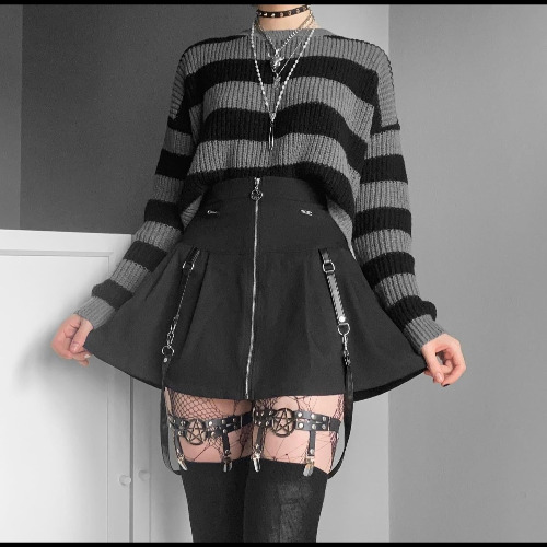 Grunge Goth 'Ashes to Ashes' Black and Gray Grunge Sweater - L / as shown