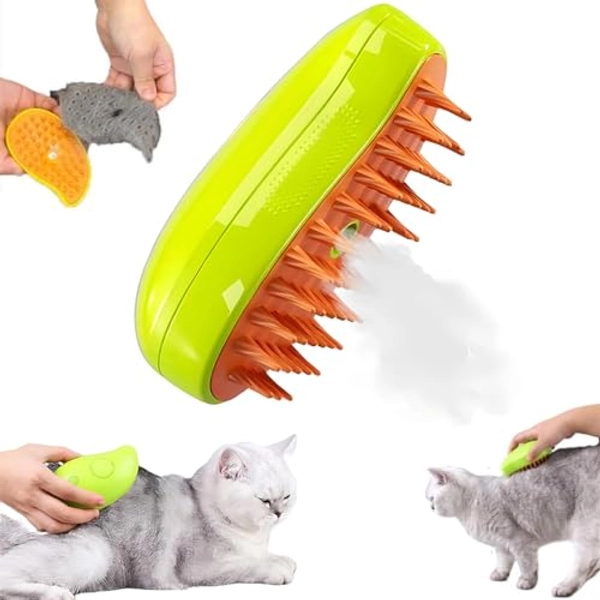 Steamy Cat Brush - 3 In1 Cat Steamy Brush, Cat Steamy Brush, Cat Steamer Brush for Massage 2024 New Self Cleaning Steam Cat Brush 3 in 1 Cat Comb for Long & Short Haired Cats Dog Massage Fur Removal (Green) - Green