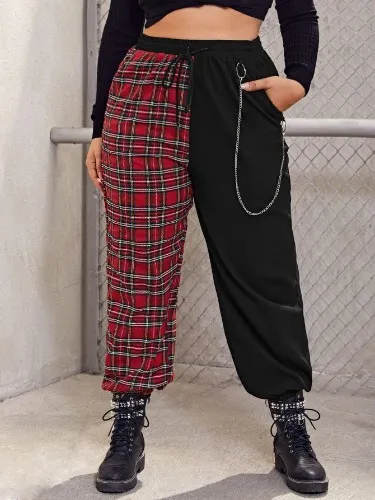 Contrast Tartan Plaid Sweatpants
