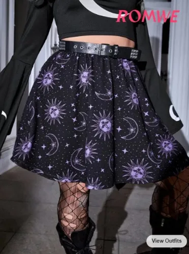 ROMWE PUNK Plus Galaxy Print Flare Skirt Without Belt