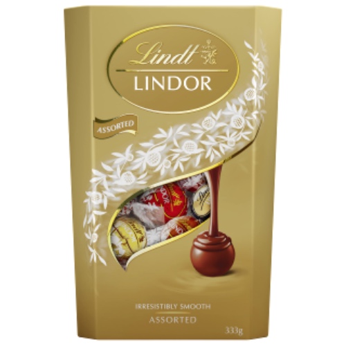 Lindt Lindor Assorted Chocolate Truffles Cornet- Approx. 27 Balls, 333g, Perfect for Sharing in a Moment of Bliss- an Assortment of Your Favourite Milk, Dark, White & Hazelnut Smooth Melting Lindor.