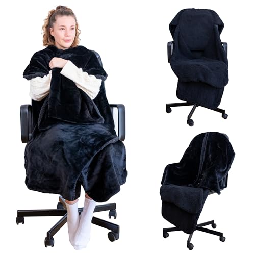 Office Chair Blanket | Cozy & Warm Chair Blanket for Any Office Chair | Snuggle Blanket for Work or Home | Comfy Snuggle Back Chair Blanket for Office | Machine Washable - Black