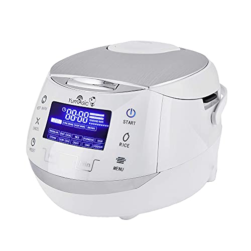 Yum Asia Sakura Rice Cooker with Ceramic Bowl and Micom Fuzzy Logic / 6 Rice Cooking Functions, 6 Multicooker Functions, Motouch LED Display (1.5 Litre) 220-240V UK/EU Power (White and Silver) - White and Silver