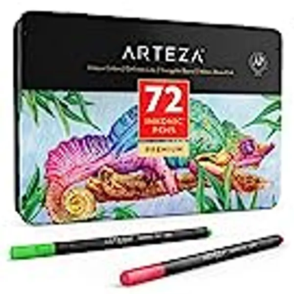 ARTEZA Fineliner Pens Inkonic , 0.4 mm Tips, Set of 72 Colours, Water-Based, Non-Toxic, Fine Liner Coloured Pens for Drawing Details & Mixed Media Art