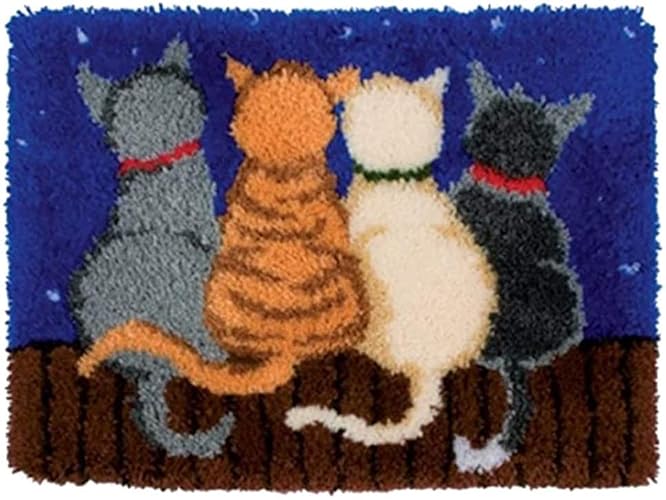 4 Cats on Fence Latch Hook Kit 15x20inch