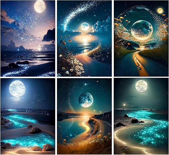 6 Pack Moon Lake Diamond Painting Kit 12x16 Inches