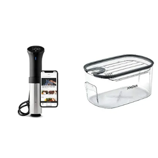 Anova Culinary AN500-US00 Sous Vide Precision Cooker, 1000 Watts | Anova App Included, Black and Silver  Sous Vide Cooker Cooking container, Holds Up to 16L of Water, With Removable Lid and Rack