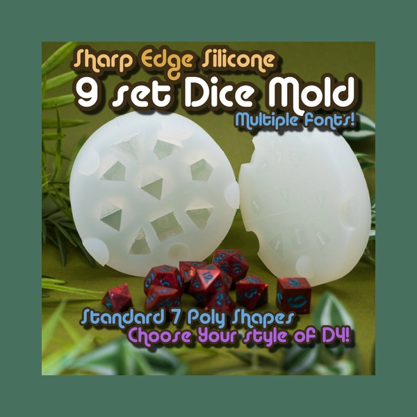 9 Piece Sharp Edge Dice Mold - 7 Dice Set + Bonus Advantage D20 & Pendant Crystal D4 - Druid Dice