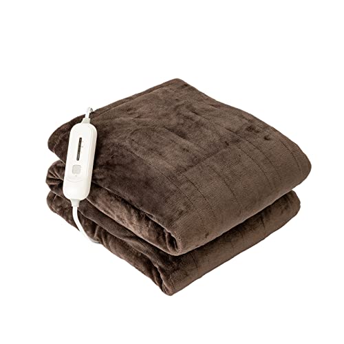 Tefici Electric Heated Blanket Throw, Super Cozy Soft 2-Layer Flannel 50" x 60" Heated Throw with 3 Fast Heating Levels & 4 Hours Auto Off, Machine Washable, ETL&FCC Certified, Home Office Use,Brown - Chocolate Brown - Throw