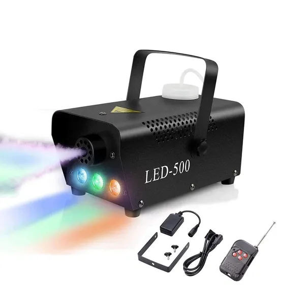 Fog Machine, 500 W, Smoking Machine with Wireless Remote Control, RGB LED Colour Lights, for Parties, Stage, Wedding Theater, Halloween, Christmas and Stage Effect