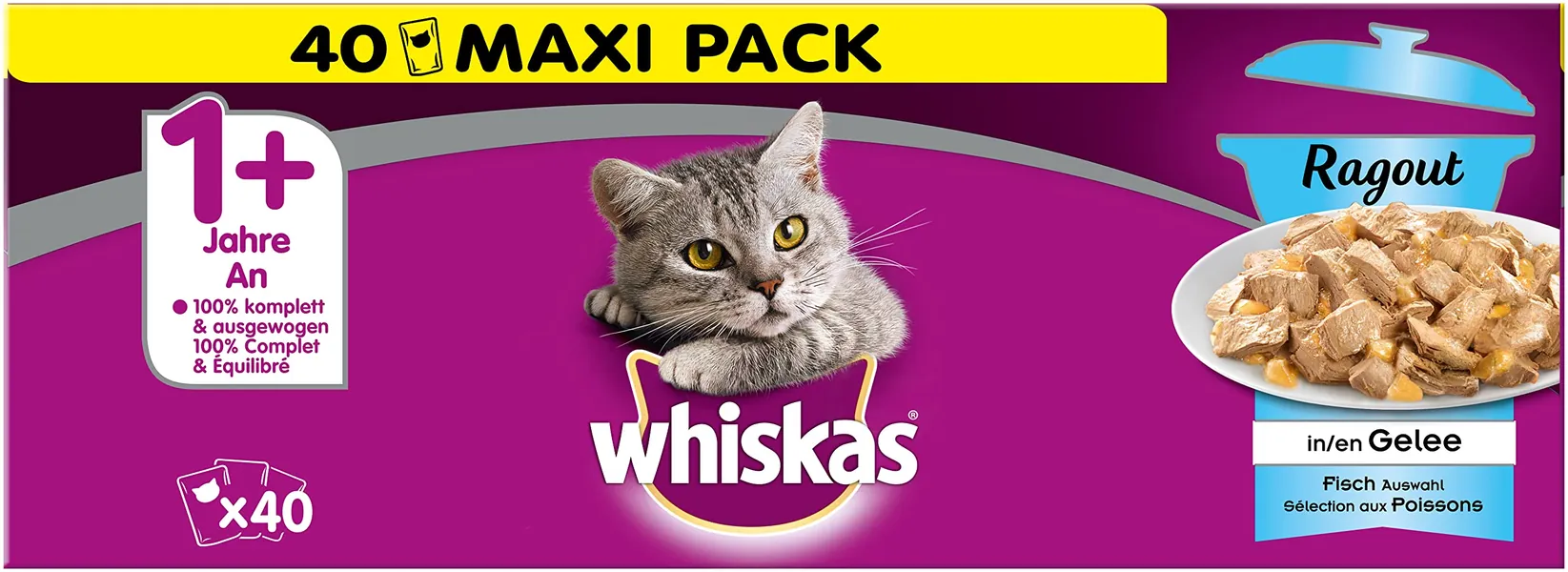 Whiskas Ragout 1+ Cat Food, High Quality Wet Food for Healthy Fur, Wet Food in Different Flavours, fish