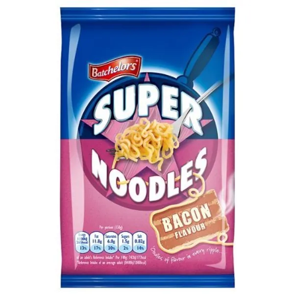 Batchelors Super Noodles Bacon Flavour 100g (Pack of 8)