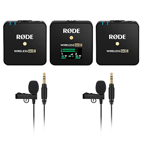 Rode Wireless GO 2 Dual Compact Digital Wireless Microphone System with 2X Rode Lavalier GO Lapel Microphones - WIGO II, (2) Lav Go