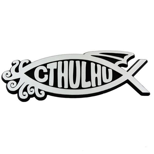 Cthulhu Fish Plastic Auto Emblem - [Silver][5 1/4'' x 2''] - 