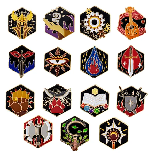 DND 5E Character Class + DM Hard Enamel Pins Set of 15 PCS Tabletop RPG Badges - Nerd Gift or Collection for Dungeons and Dragons, Dungeon Master and D&D Player - 