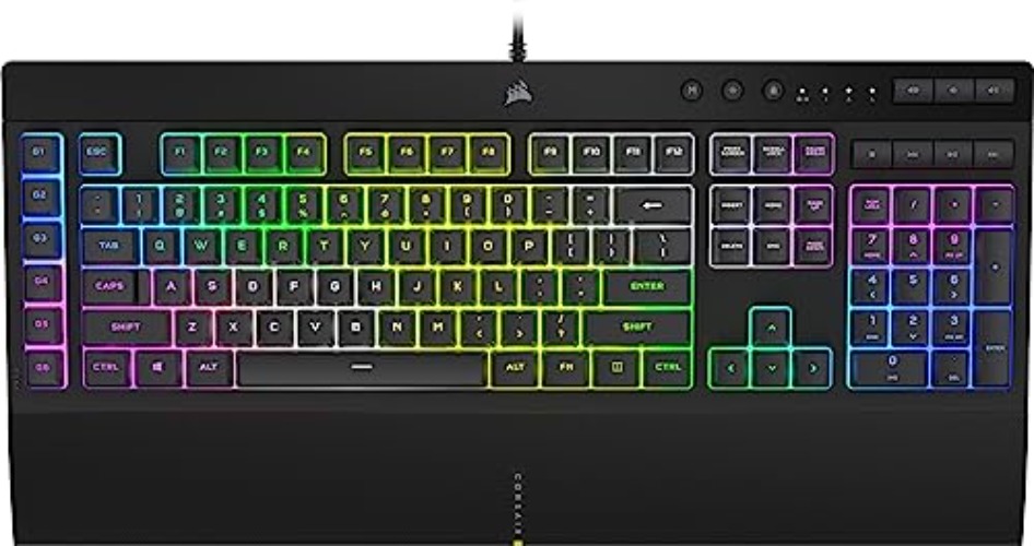 Corsair K55 RGB PRO XT - Dynamic Per-Key RGB Backlighting - Six Macro Keys with Elgato Stream Deck Software Integration - IP42 Dust and Spill-Resistant - QWERTY US Layout - Black - K55 RGB PRO XT