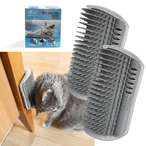 yuntop 2 Pack Softer Self Groomer with Catnip Wall Corner Massage Comb Scratcher Grooming Brush Tool for Long & Short Fur Kitten Cats Dogs - Grey
