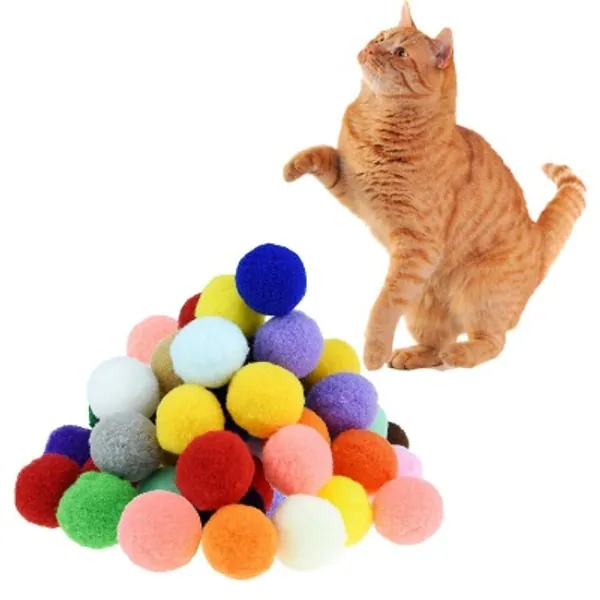 Premium 30pcs Soft Pom Pom Balls for Cats - Lightweight, Interactive, Assorted Colors - Plush Toy Balls for Kitten Training and Play - Pompon Pet Products for Cats