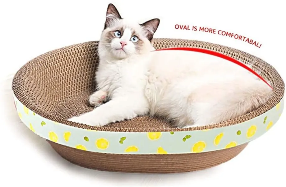 Oval Cat Scratcher Lounge Cardboard Scratch Pad Large Cats Bed Scratching Box with Catnip, Furniture Protection Training Toy