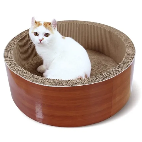 ScratchMe Cat Scratcher Post & Board, Round Cat Scratching Lounge Bed, Durable Pad prevents Furniture Damage, 17.32'' x 17.32''x 6.11''