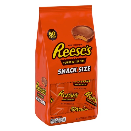 REESE'S Milk Chocolate Peanut Butter Snack Size, Gluten Free, Individually Wrapped Cups Candy Bulk Bag, 33 oz (60 Pieces)