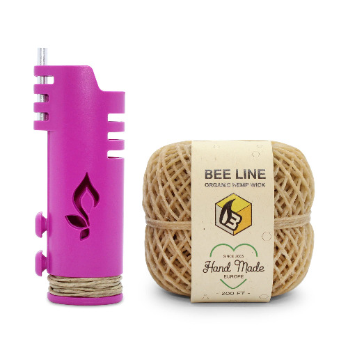 Hemp Wick Bundle Pack: 200 FT Beeline Hemp Roll + 1 Hemplights Hemp Wick Lighter (Purple) - Purple