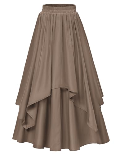 Scarlet Darkness Renaissance Skirts for Women Double Layered Long Skirt with Pockets - Small - Brown-irregular