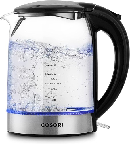 COSORI Electric Kettle for Boiling Water, 1500W Wider Mouth 1.7L Glass Electric Tea Kettle, Stainless Steel Inner Lid, Auto Shut-Off & Boil-Dry Protection, BPA Free - Black, Clear