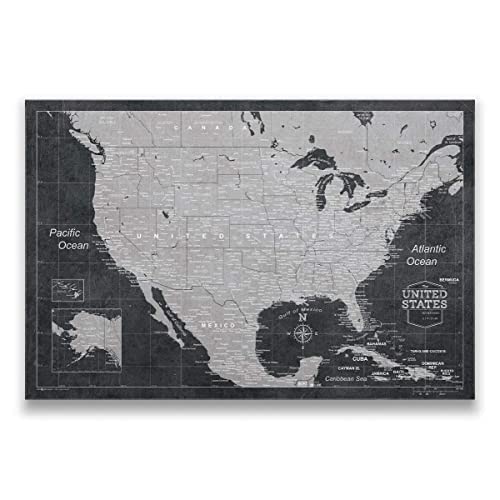 Push Pin USA Map Board - with Push Pins to Mark USA Travel - Handmade in Ohio, USA - Design: Modern Slate (24" x 16") - 24" x 16"