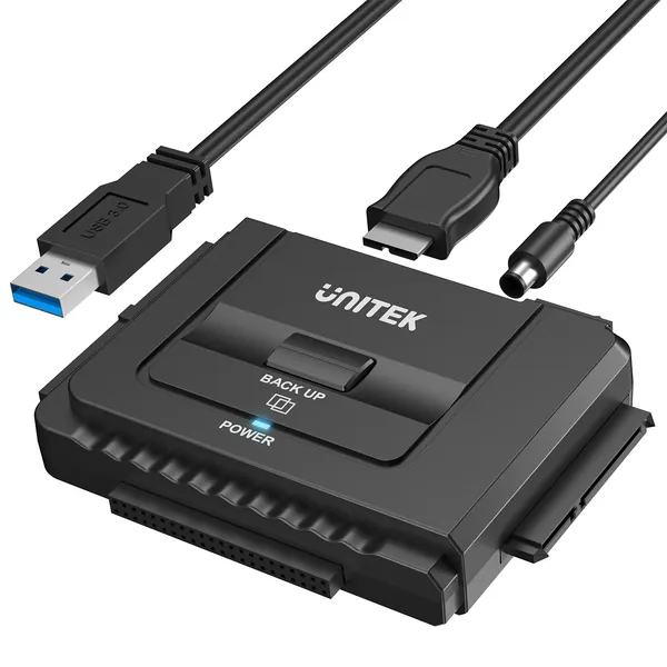 Unitek USB 3.0 to IDE and SATA Converter External Hard Drive Adapter Kit for Universal 2.5/3.5 HDD/SSD Hard Drive Disk, One Touch Backup Function, Included 12V/2A Power Adapter - Type-A Hard Drive Adapter