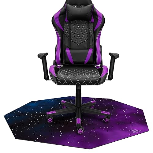 AREIA Computer Chair Mat (47” x 47”), Noise Cancelling Gaming Chair Mat – Anti-Slip Gaming Floor Mat – Scratch Resistant Mat for Office Chair – Octagon Computer Chair Mat for Hardwood Floor - 47.2" x 47.2" - Blue and Purple