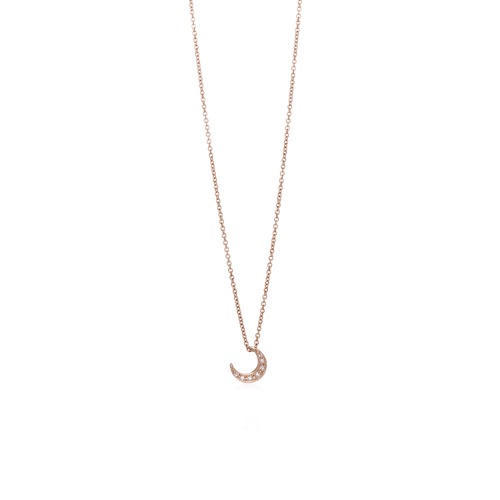 Crescent Moon Necklace Gold With Diamonds - 14K Rose Gold