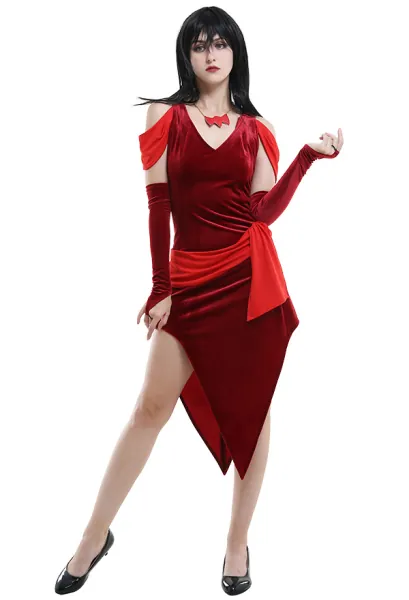 Hex Girls Scooby Doo Thorn Dark Red Dress Cosplay Costume for Halloween with Gloves and Necklace