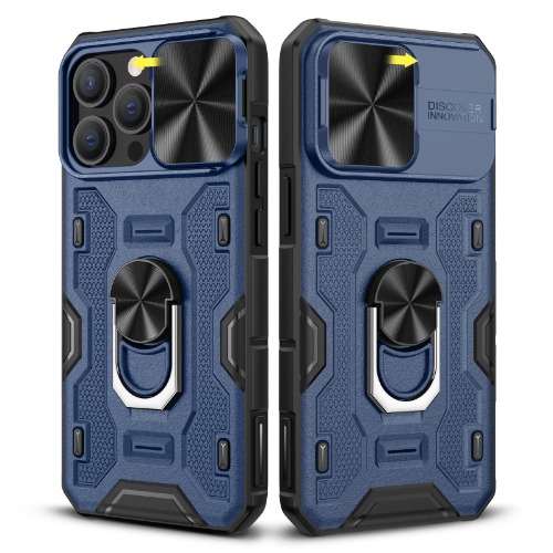 Caka Case for iPhone 13 Pro with Camera Cover & Kickstand, iPhone 13 Pro Case with Stand Ring Magnetic Magnet Slide Lens Protection Protective Cover Phone Case for iPhone 13 Pro -Blue